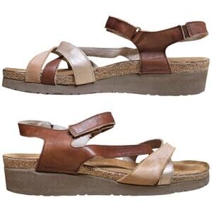 NAOT Brown Tan Leather Sophia Strappy Slingback Sandals Shoes Women's 9 9 1/2